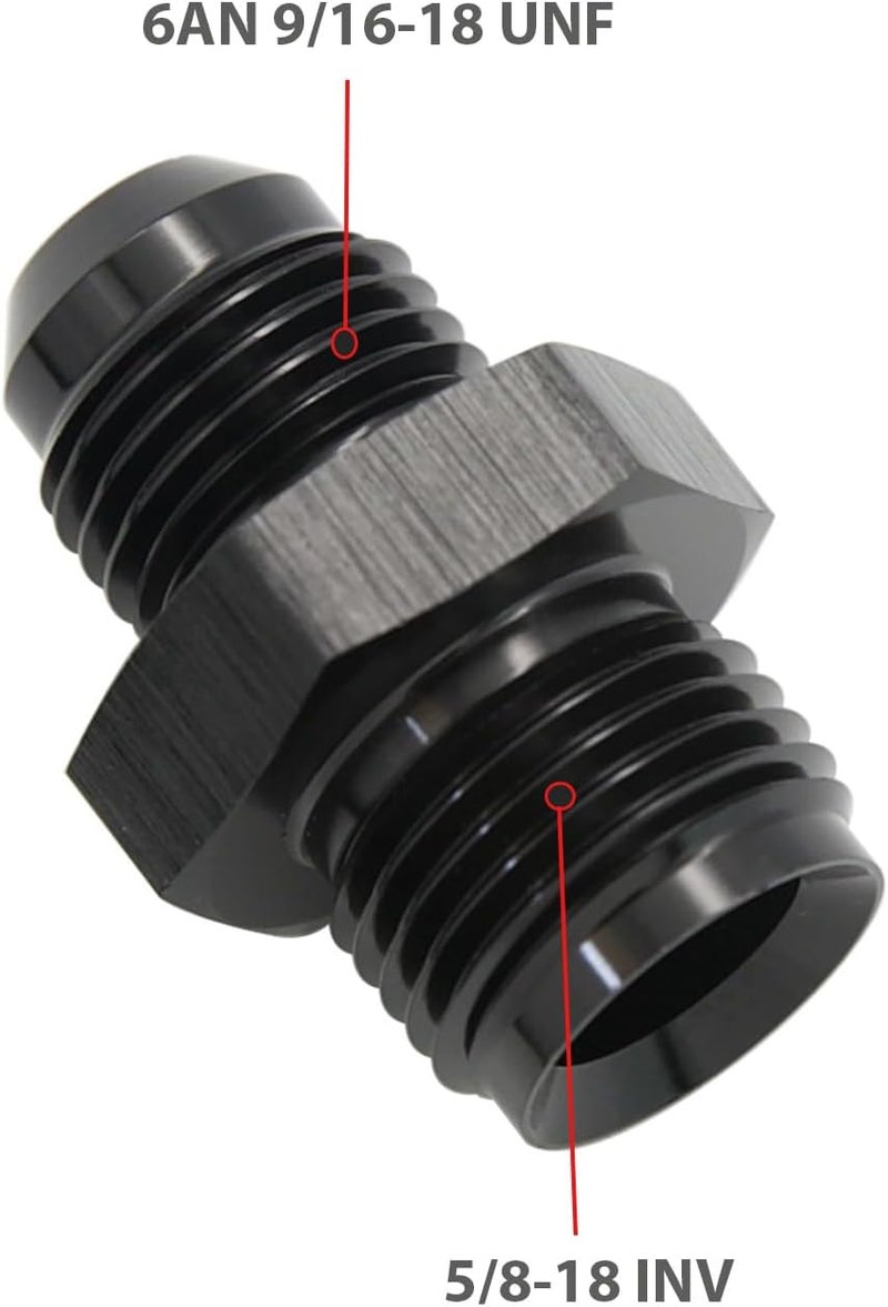 KRD PERFORMANCE Aluminum -6 AN Male Flare to 5/8 x 18 Male Thread Inverted Seat Adaptor Fittings Inv Flare Connector, Black, Pack of 2 - Image 2